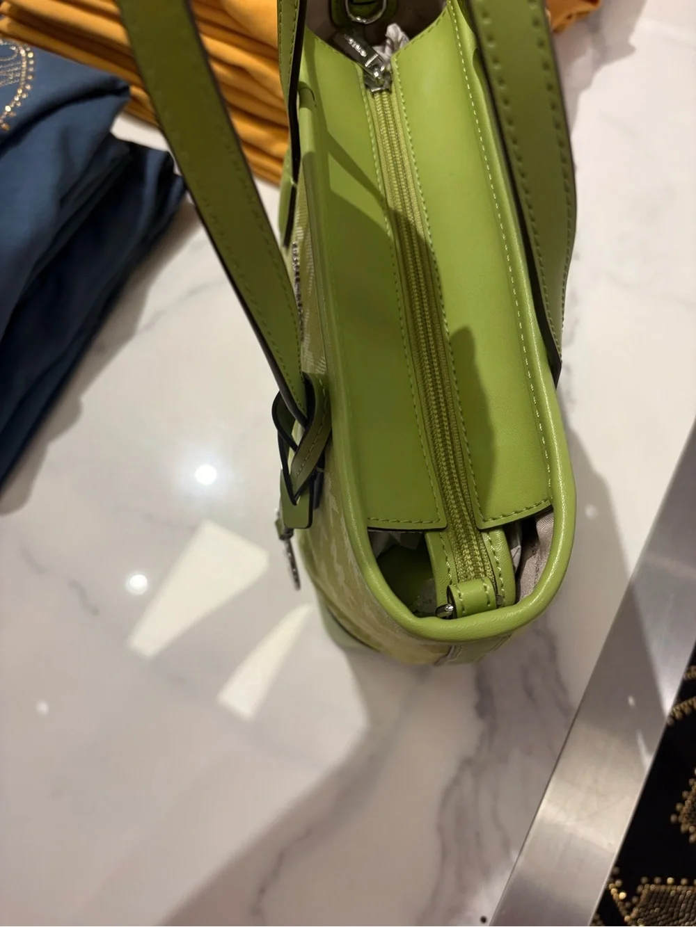 Michael Kors Eva crossbody blue Monogram MK Tote green with strap new tag